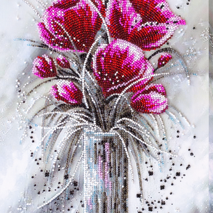 DIY Bead Embroidery Kit "Red emerald" 8.7"x15.7" / 22.0x40.0 cm