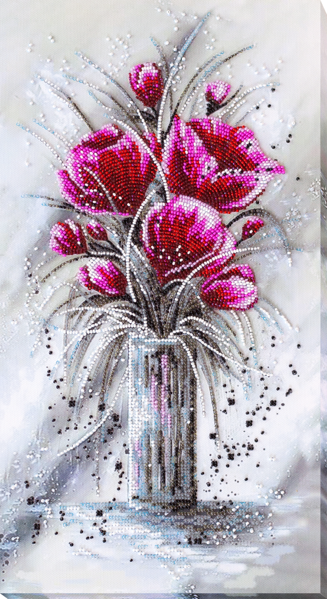 DIY Bead Embroidery Kit "Red emerald" 8.7"x15.7" / 22.0x40.0 cm