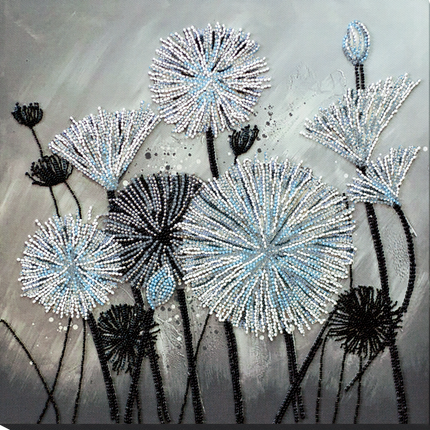 DIY Bead Embroidery Kit "Air flowers" 11.8"x11.8" / 30.0x30.0 cm