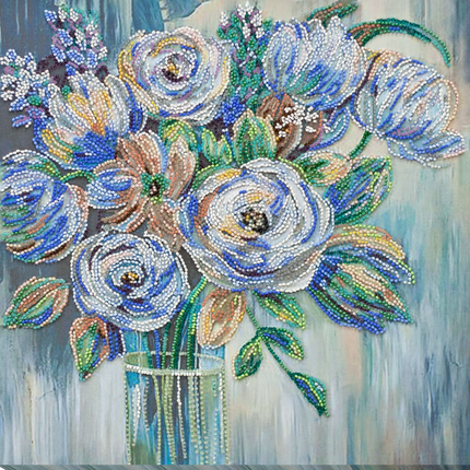 DIY Bead Embroidery Kit "Pastel bouquet" 12.2"x12.2" / 31.0x31.0 cm
