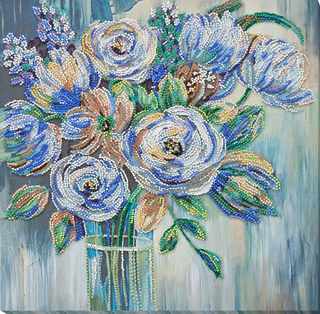 DIY Bead Embroidery Kit "Pastel bouquet" 12.2"x12.2" / 31.0x31.0 cm
