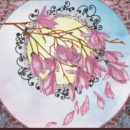 DIY Bead Embroidery Kit "Blooming magnolia" 17.7"x11.8" / 45.0x30.0 cm