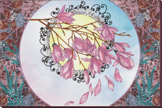 DIY Bead Embroidery Kit "Blooming magnolia" 17.7"x11.8" / 45.0x30.0 cm