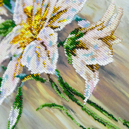 DIY Bead Embroidery Kit "Fragile lilies" 10.2"x33.9" / 26.0x86.0 cm