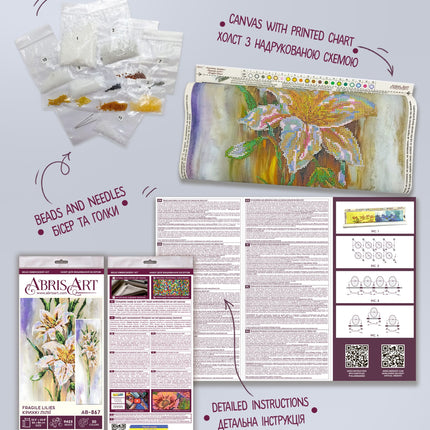 DIY Bead Embroidery Kit "Fragile lilies" 10.2"x33.9" / 26.0x86.0 cm