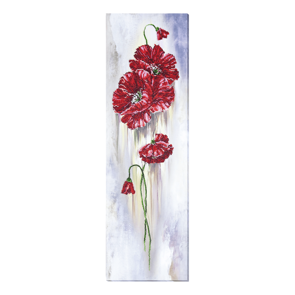 DIY Bead Embroidery Kit "Poppy flower" 10.2"x33.9" / 26.0x86.0 cm