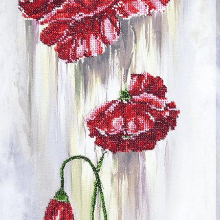 DIY Bead Embroidery Kit "Poppy flower" 10.2"x33.9" / 26.0x86.0 cm
