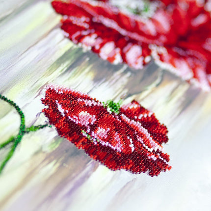 DIY Bead Embroidery Kit "Poppy flower" 10.2"x33.9" / 26.0x86.0 cm