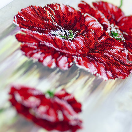 DIY Bead Embroidery Kit "Poppy flower" 10.2"x33.9" / 26.0x86.0 cm