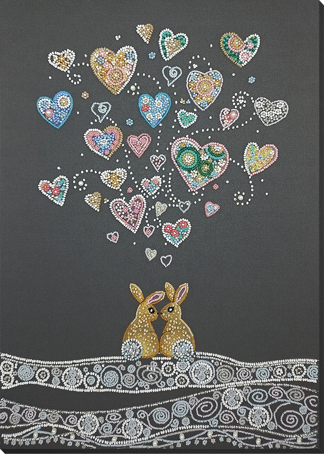 DIY Bead Embroidery Kit "Rabbits in love" 11.2"x15.7" / 28.5x40.0 cm