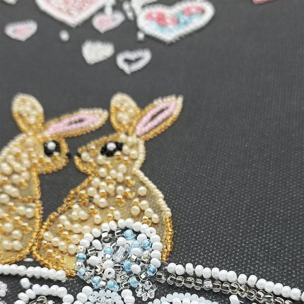 DIY Bead Embroidery Kit "Rabbits in love" 11.2"x15.7" / 28.5x40.0 cm