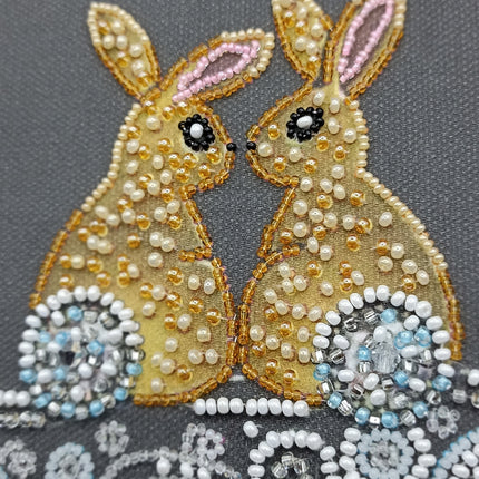 DIY Bead Embroidery Kit "Rabbits in love" 11.2"x15.7" / 28.5x40.0 cm