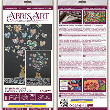 DIY Bead Embroidery Kit "Rabbits in love" 11.2"x15.7" / 28.5x40.0 cm