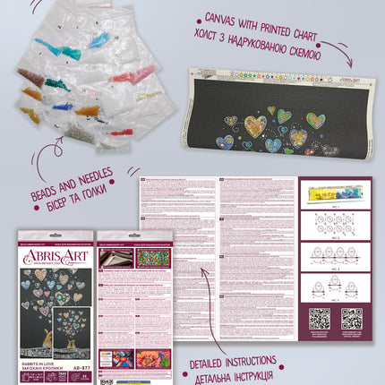 DIY Bead Embroidery Kit "Rabbits in love" 11.2"x15.7" / 28.5x40.0 cm