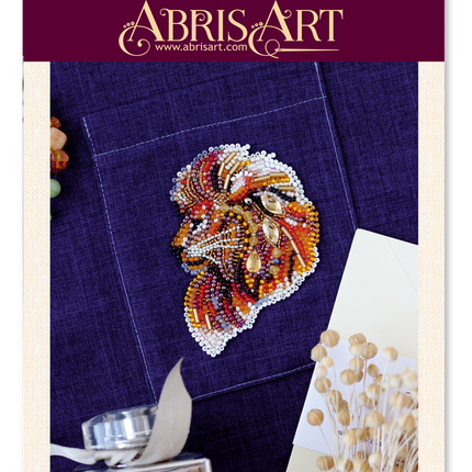 Bead embroidery patch kit "Firemane lion-А"