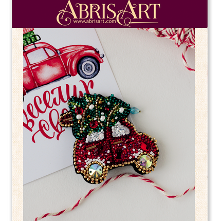 Beadwork kit for creating brooch "Christmas car"