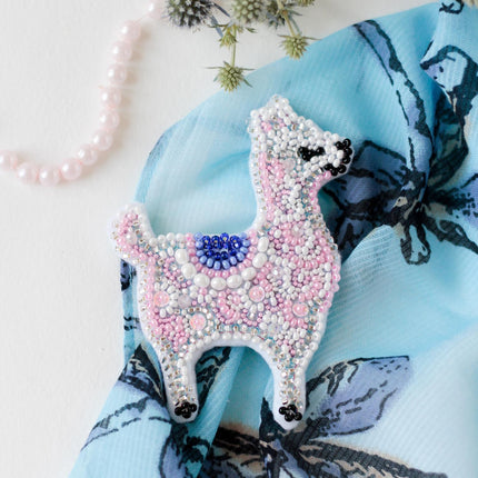 Beadwork kit for creating brooch "Pink llama"