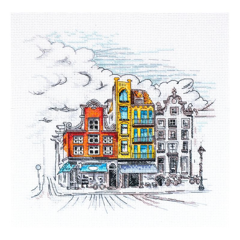DIY Cross Stitch Kit "Colored town-2" 8.7"x8.3"