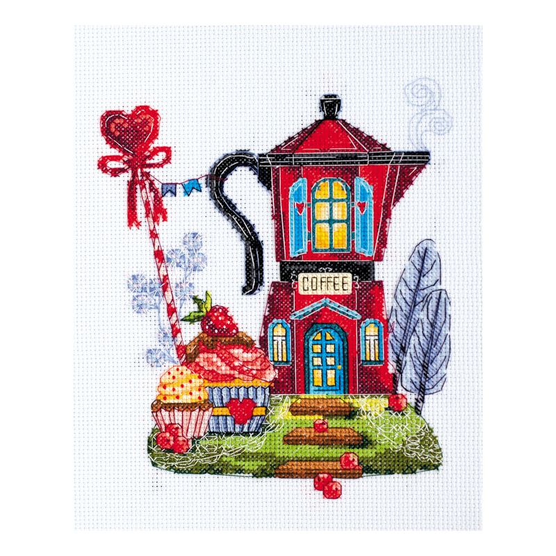 DIY Cross Stitch Kit "Coffee house" 5.9"x7.5"