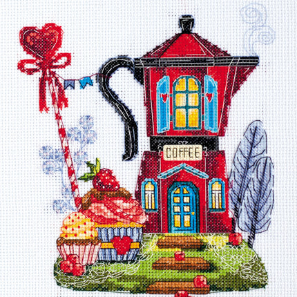 DIY Cross Stitch Kit "Coffee house" 5.9"x7.5"
