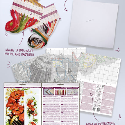 DIY Cross Stitch Kit "Field flowers" 9.8x23.6 in