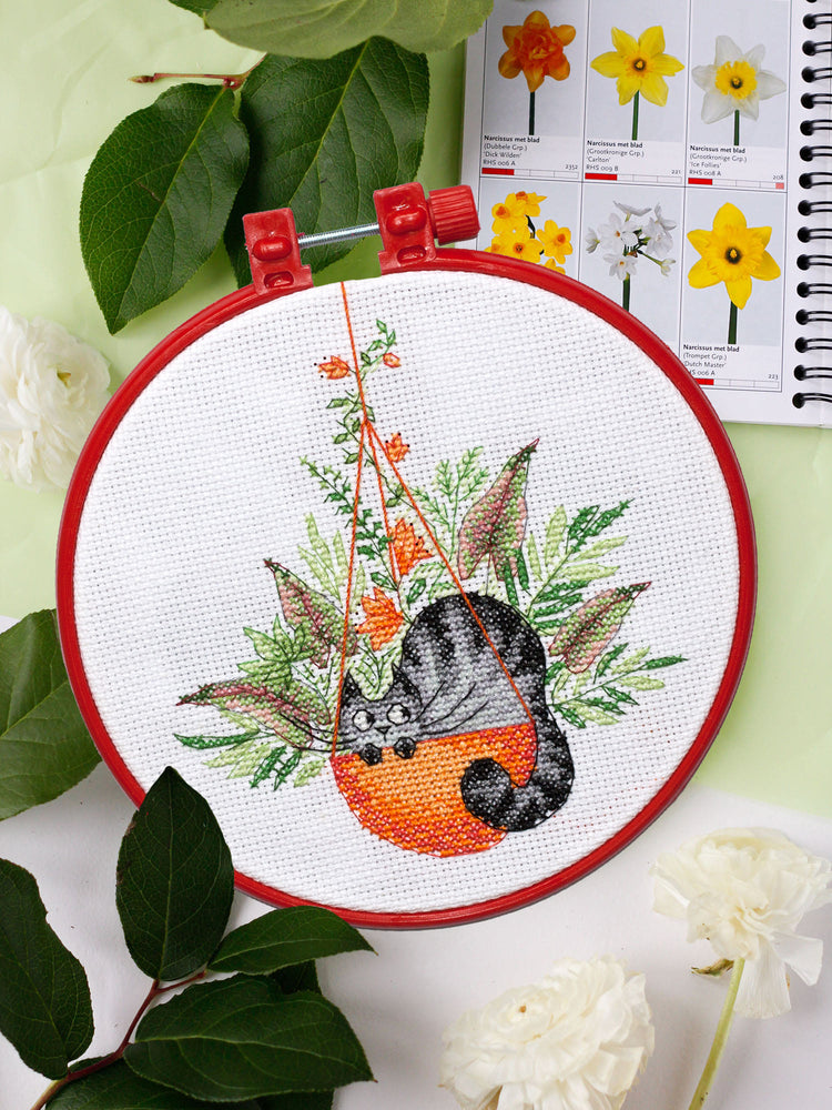 Counted Cross Stitch Kit "And in the basket is a cat"