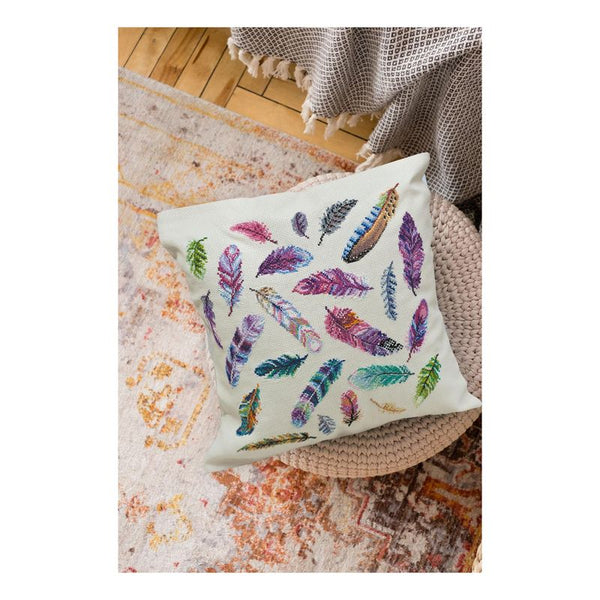 DIY Cross Stitch Pillow Kit "Feathers"