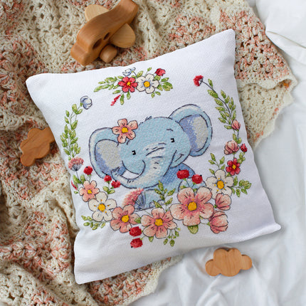 DIY Cross Stitch Pillow Kit "Elephant cub"