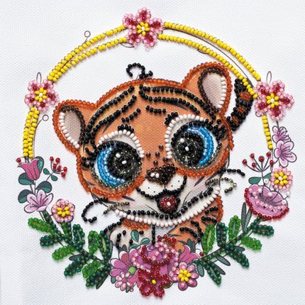 DIY Bead Embroidery Kit "Cheerful tiger"  5.9"x5.9" / 15.0x15.0 cm
