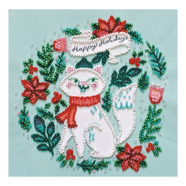 DIY Bead Embroidery Kit "Kitty in a scarf"  5.9"x5.9" / 15.0x15.0 cm