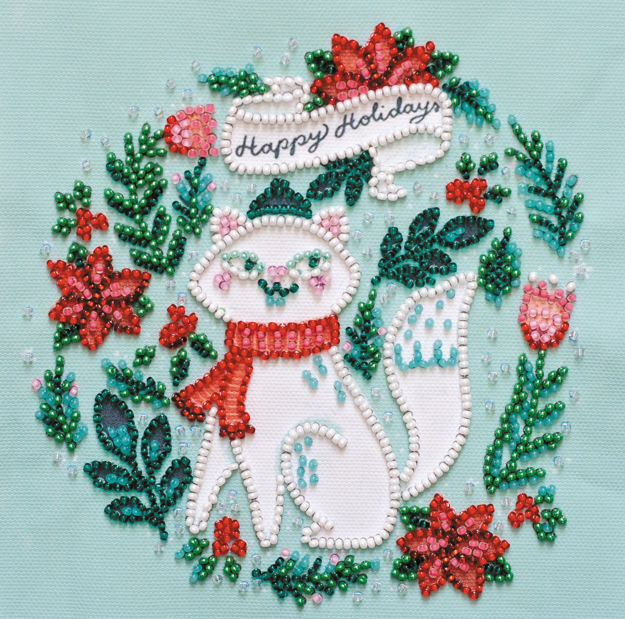 DIY Bead Embroidery Kit Kitty in a scarf 5.9x5.9 / 15.0x15.0 cm