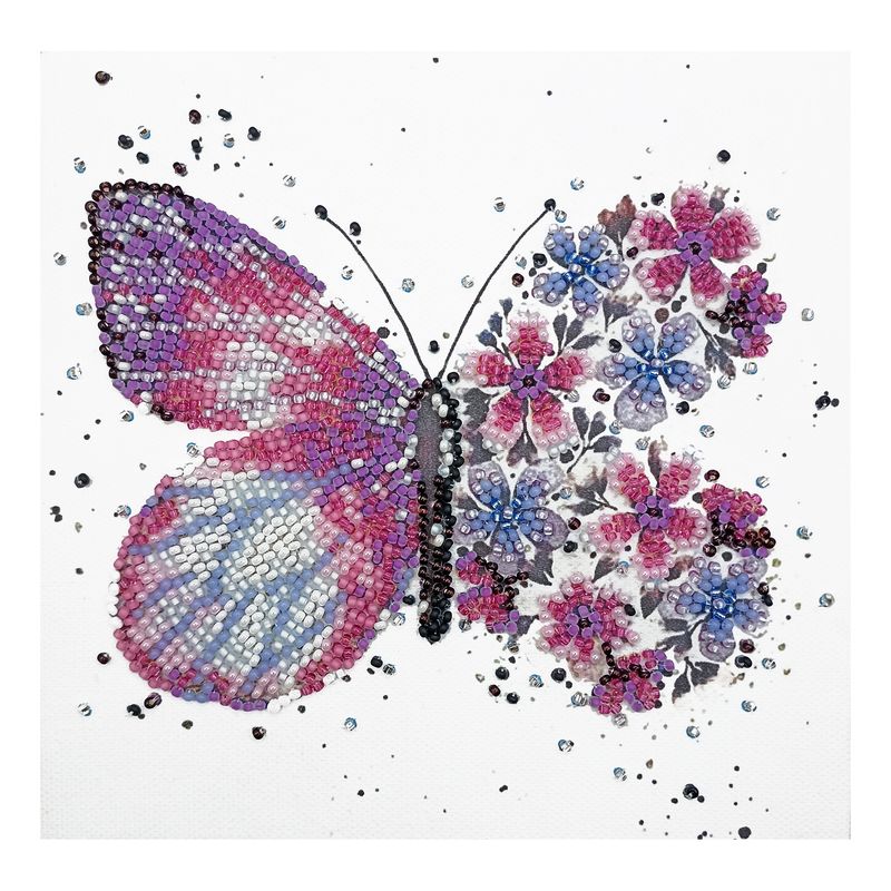 DIY Bead Embroidery Kit "Pink wings"  5.9"x5.9" / 15.0x15.0 cm