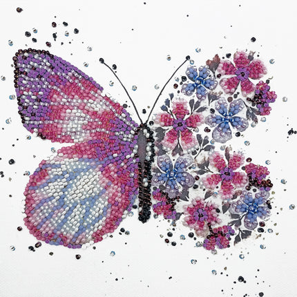 DIY Bead Embroidery Kit "Pink wings"  5.9"x5.9" / 15.0x15.0 cm