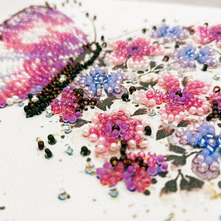 DIY Bead Embroidery Kit "Pink wings"  5.9"x5.9" / 15.0x15.0 cm