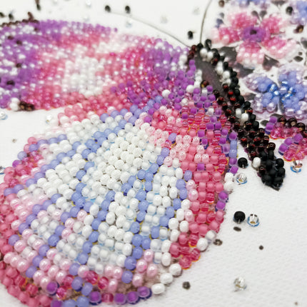 DIY Bead Embroidery Kit "Pink wings"  5.9"x5.9" / 15.0x15.0 cm