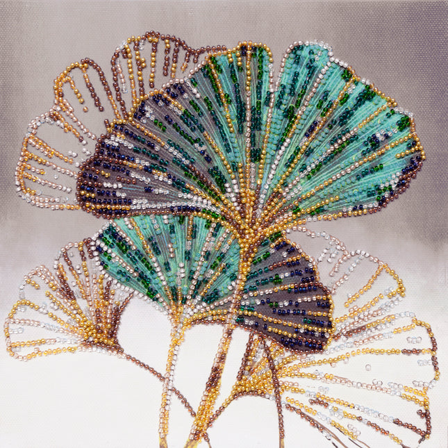 DIY Bead Embroidery Kit "Emerald leaves"