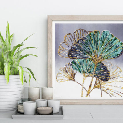 DIY Bead Embroidery Kit "Emerald leaves"