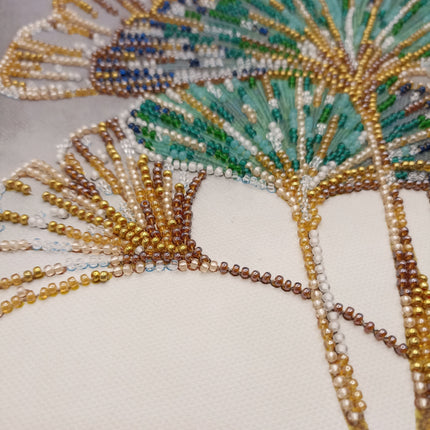DIY Bead Embroidery Kit "Emerald leaves"