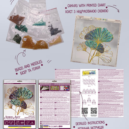DIY Bead Embroidery Kit "Emerald leaves"