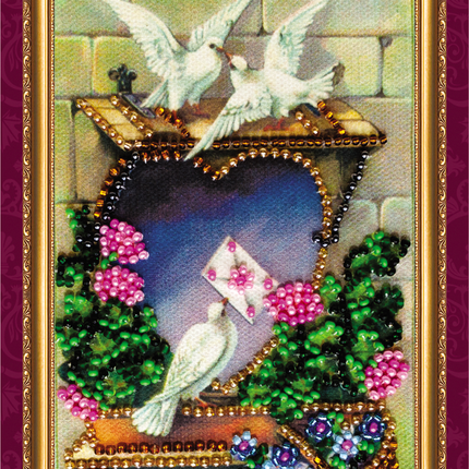 DIY Bead embroidery postcard kit "With love – 1"