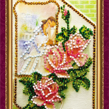 DIY Bead embroidery postcard kit "Happy Wedding – 1"