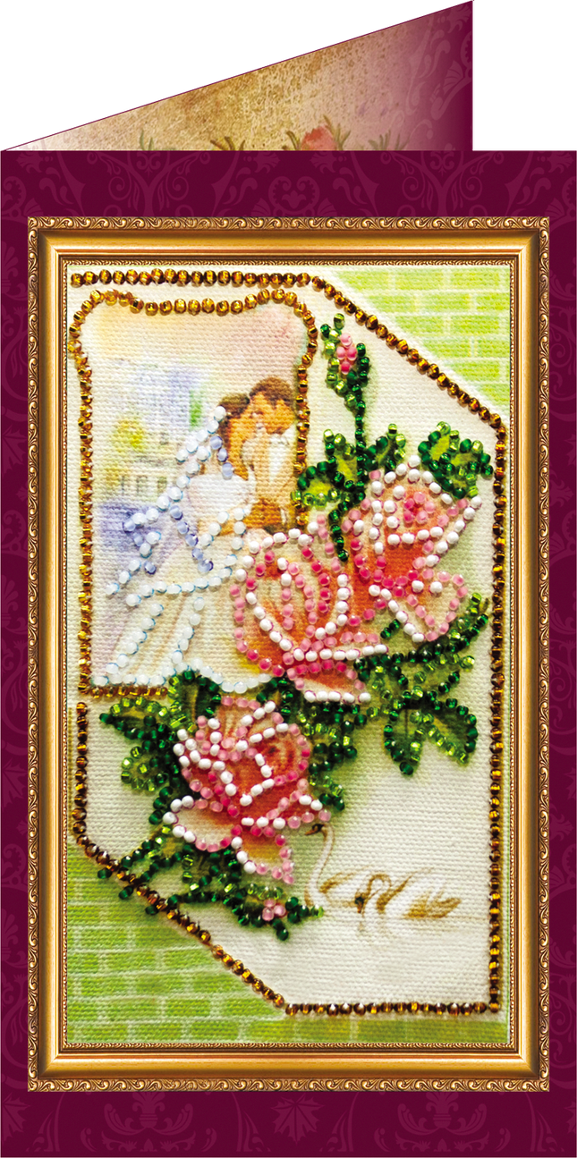 DIY Bead embroidery postcard kit "Happy Wedding – 1"