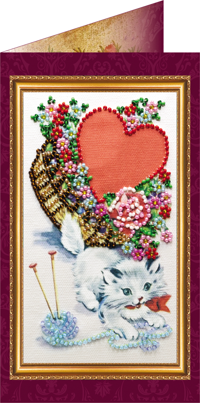 DIY Bead embroidery postcard kit "With love – 2"