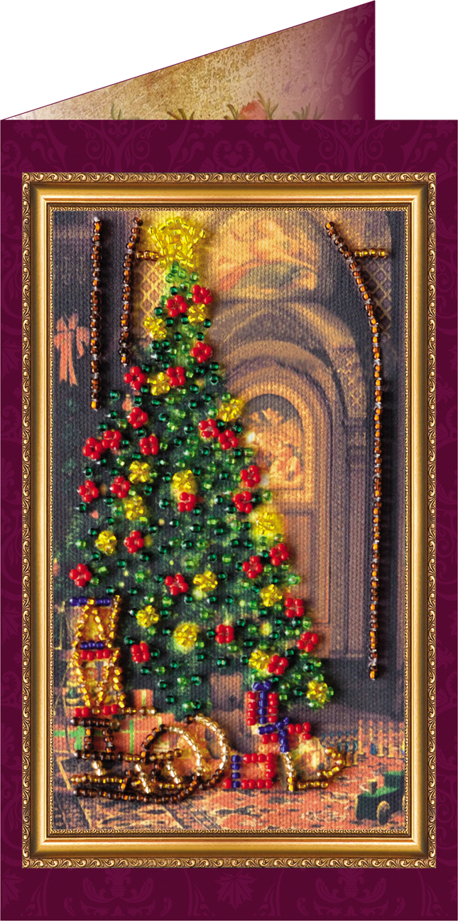 DIY Bead embroidery postcard kit "Happy Christmas – 1"
