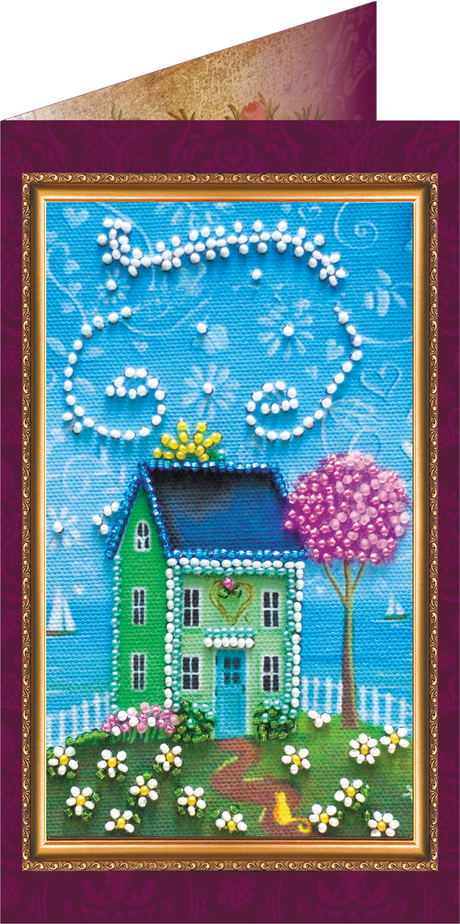 DIY Bead embroidery postcard kit "Happy housewarming – 1"