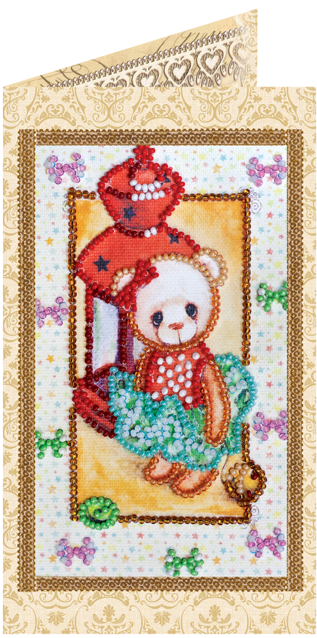 DIY Bead embroidery postcard kit "Teddy bear - 1"