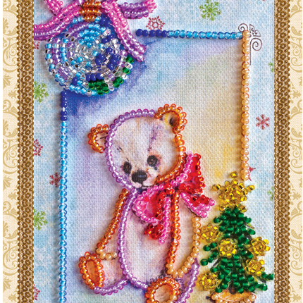 DIY Bead embroidery postcard kit "Teddy bear - 3"