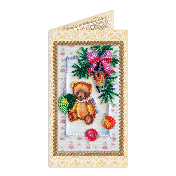 DIY Bead embroidery postcard kit "Teddy bear - 4"