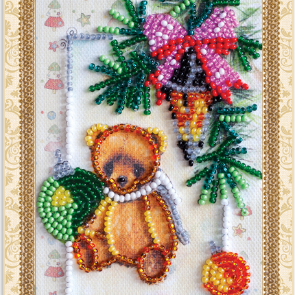 DIY Bead embroidery postcard kit "Teddy bear - 4"