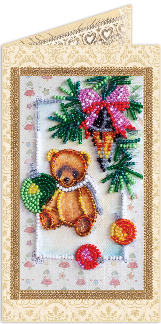 DIY Bead embroidery postcard kit "Teddy bear - 4"